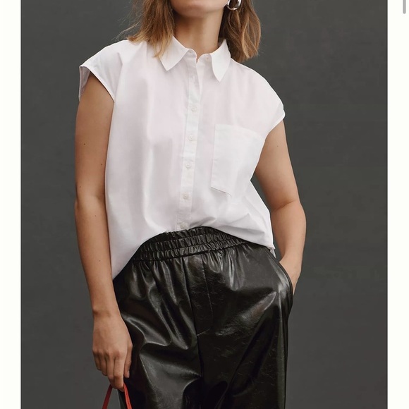 Maeve Tops - Maeve The Bennet Buttondown White Muscle Tank Shirt, Small